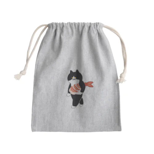 海老の握り寿司を機嫌よく運ぶねこ Mini Drawstring Bag