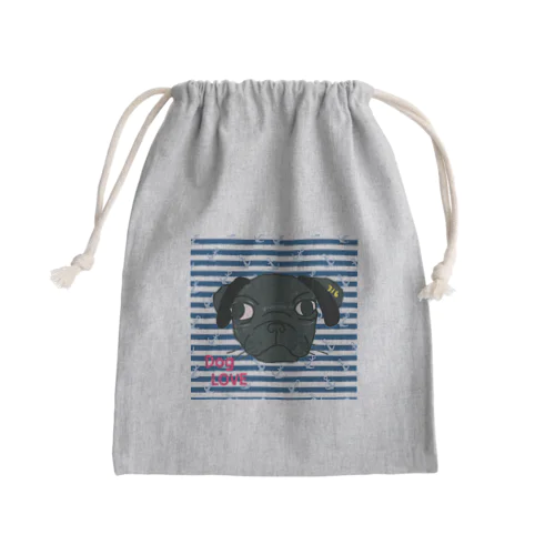 黒パグのちびっ子 dogらぶ Mini Drawstring Bag