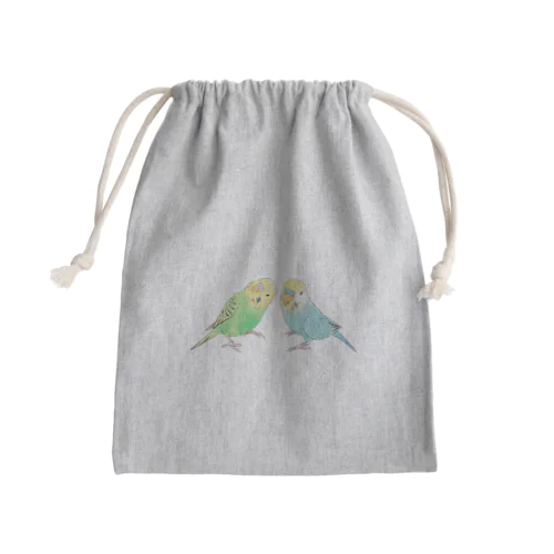 セキセイインコ　ちょこんとせきせいんこーず【まめるりはことり】 Mini Drawstring Bag