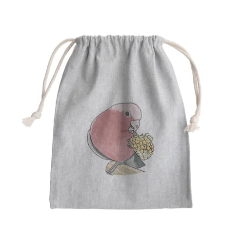 モモイロインコちゃんとトウモロコシ【まめるりはことり】 Mini Drawstring Bag