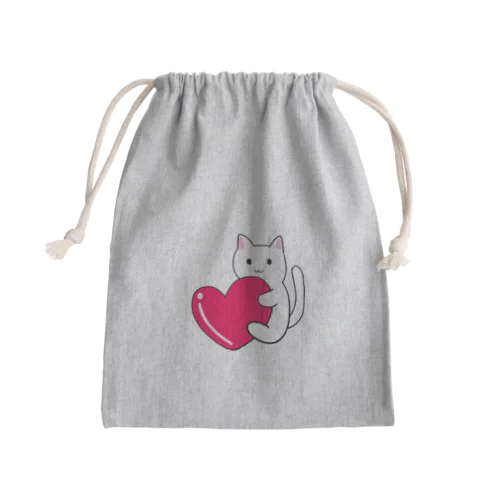 ハートにつかまる猫 Mini Drawstring Bag