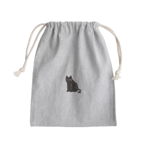 トラネコ・黒・小 Mini Drawstring Bag