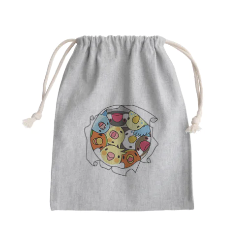 三密です！むちむち鳥まみれ【まめるりはことり】 Mini Drawstring Bag