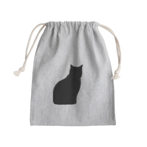 水彩画シルエット風 黒猫まぐろちゃん Mini Drawstring Bag