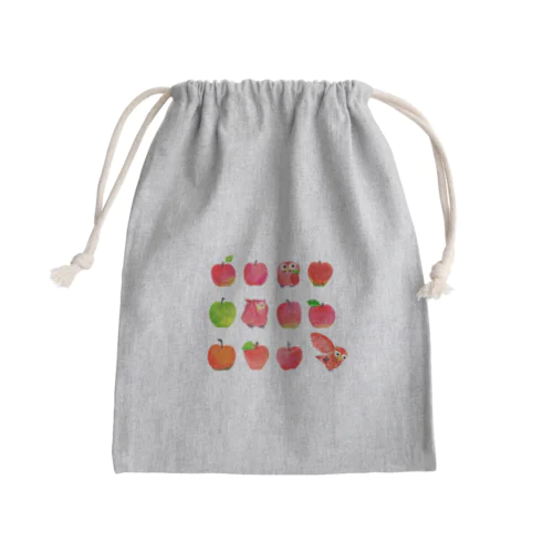 りんごと赤ちゃんふくろう Mini Drawstring Bag