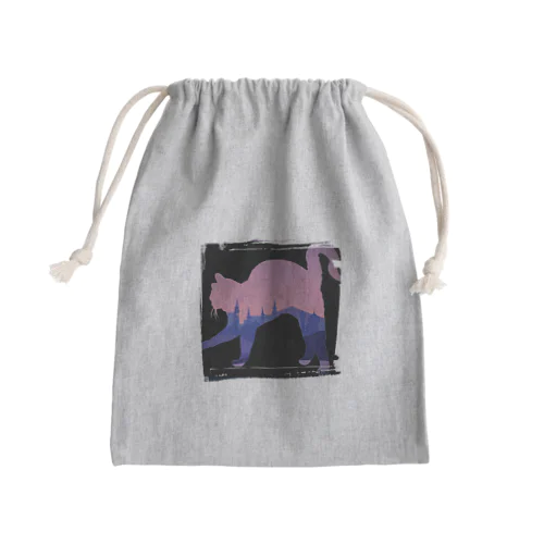 黒ピンク 伸び猫 Mini Drawstring Bag