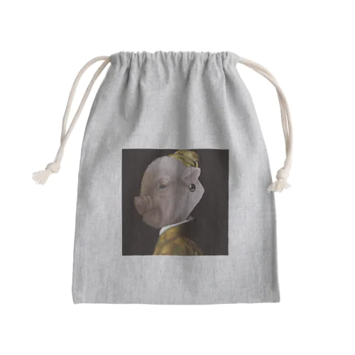 真珠の耳飾りの豚 Mini Drawstring Bag