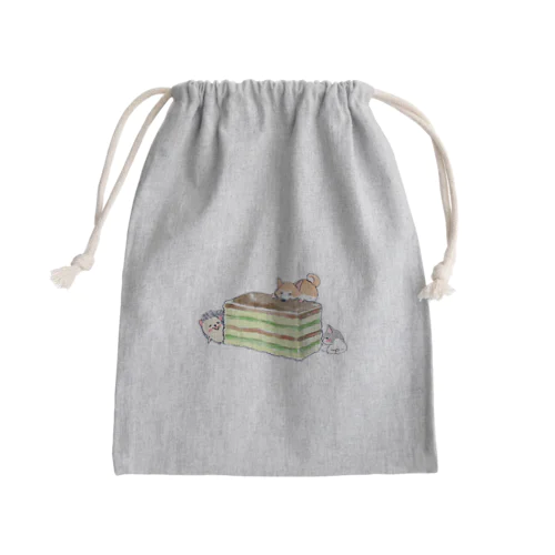 オリジナル　ハリネズミのソフィー、３色ケーキを食べる。 Mini Drawstring Bag