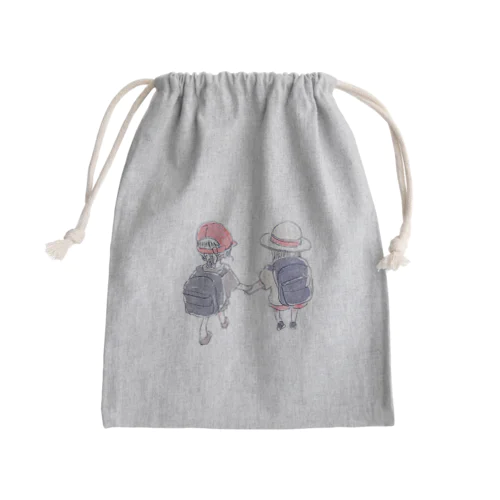 オリジナル　手を繋いで歩く幼い二人の女の子 Mini Drawstring Bag