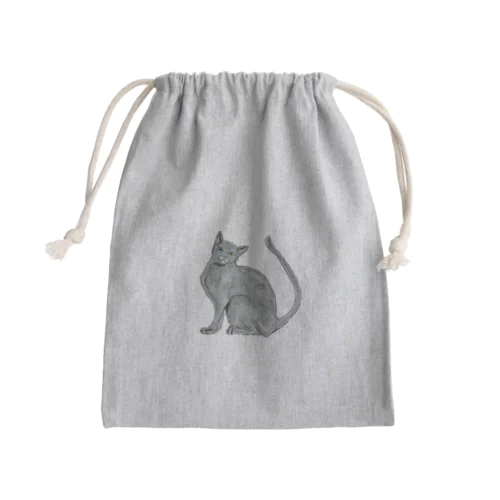 猫_ロシアンブルー Mini Drawstring Bag