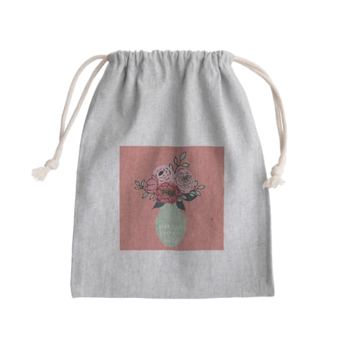 フラワーベースとお花のイラスト Mini Drawstring Bag
