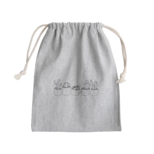 手描きのサボテン(淡色用) Mini Drawstring Bag