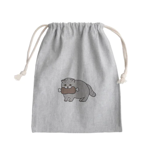 お肉をくわえたマヌルネコ Mini Drawstring Bag