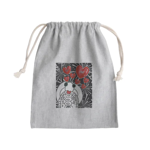 白黒かめちゃんのハートがいっぱい Mini Drawstring Bag