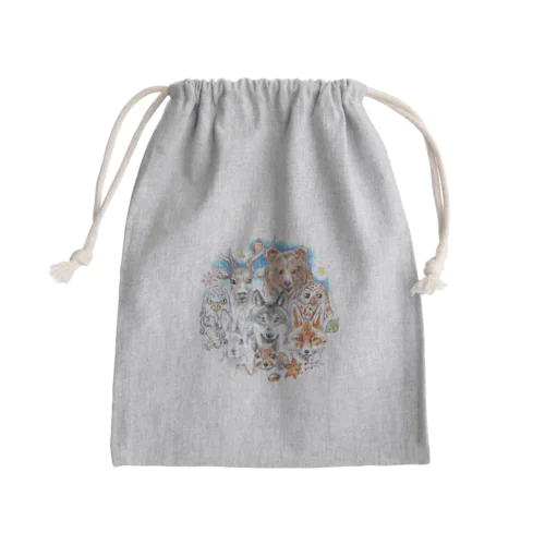 熊・鹿・フクロウ・オオカミ・キツネ・鷹・イモリ・うさぎ・リス・ジョウビタキ Mini Drawstring Bag