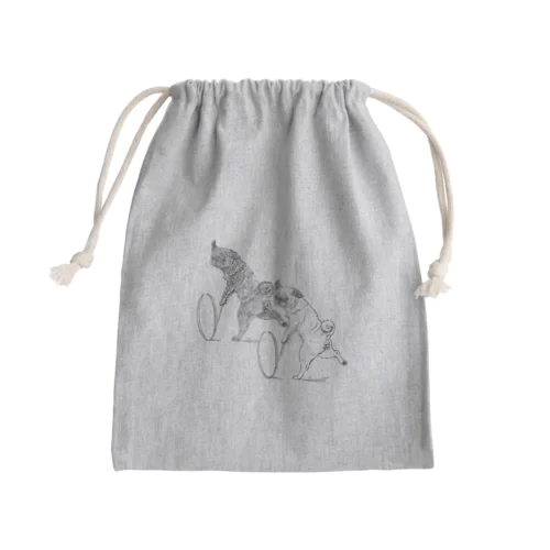 パグの輪回し～フォーン・黒＊白背景付き Mini Drawstring Bag