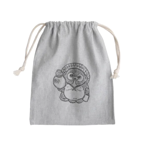 しあわせたぬき(白黒) Mini Drawstring Bag