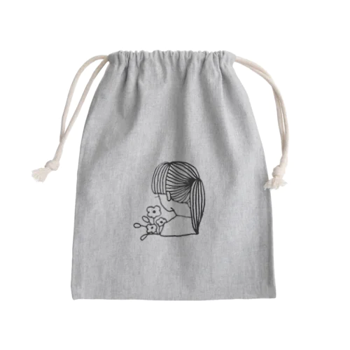 ポニーテールと花の束 Mini Drawstring Bag