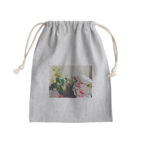 花束とごましお文鳥のゴマ Mini Drawstring Bag