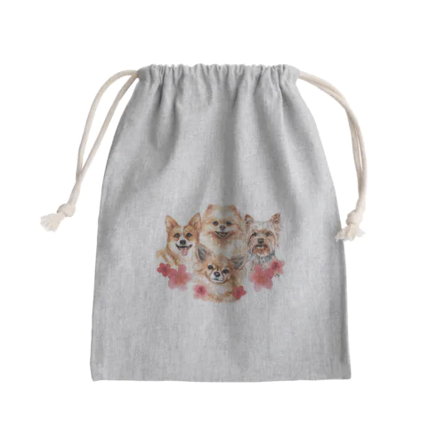 お花の似合う小さい犬たち。 Mini Drawstring Bag