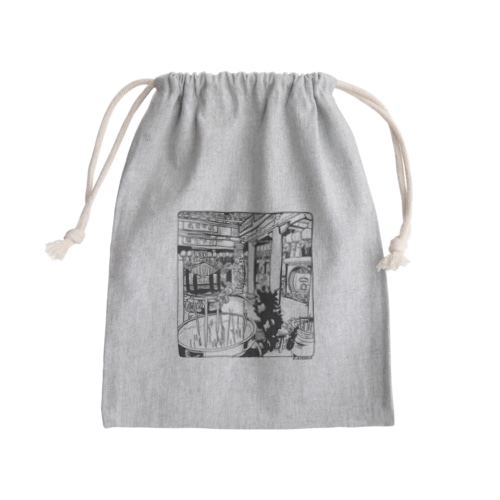 廟で休憩するキョンシー（白黒） Mini Drawstring Bag