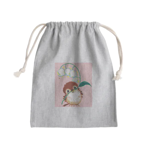 すずらんを持つ子スズメ（背景ピンク） Mini Drawstring Bag