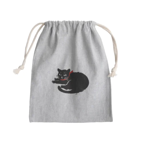 赤いリボンのクロネコ Mini Drawstring Bag