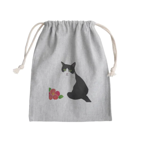 赤い花と猫山さん Mini Drawstring Bag