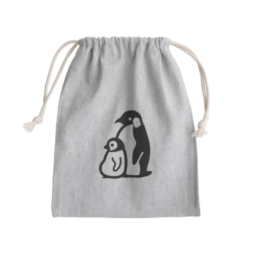 ぺんぎんのおやこ（黒） Mini Drawstring Bag