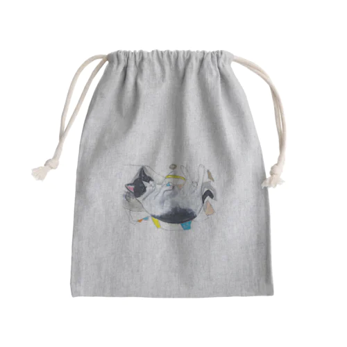 寝そべる白黒猫くんくん Mini Drawstring Bag