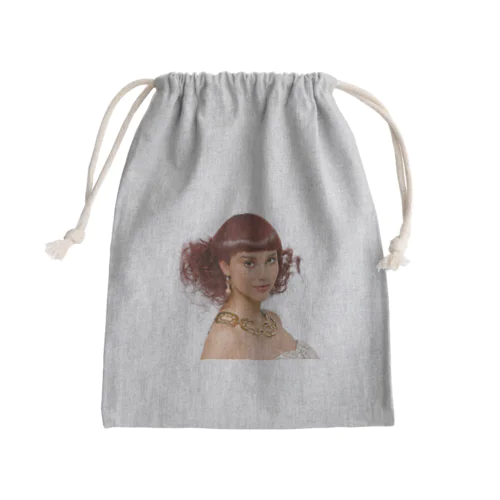 巻き毛と濃い茶色の目を持つ美しい女性。 Mini Drawstring Bag