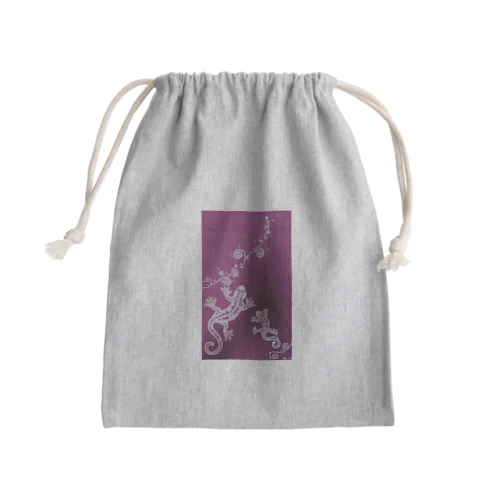 手描き とかげの親子 和柄 Mini Drawstring Bag