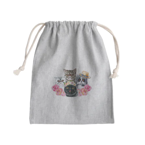 仲良し！ぺちゃかわ猫ちゃんたちのバカンス。 Mini Drawstring Bag