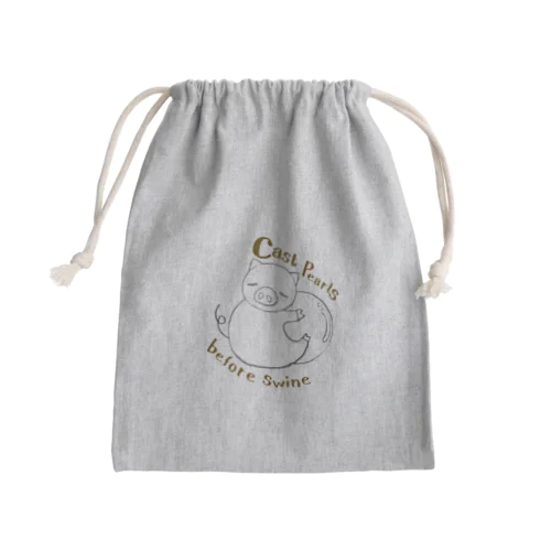 真珠に抱きついた豚さん。 Mini Drawstring Bag