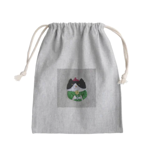 花をもった猫さん（Green） Mini Drawstring Bag