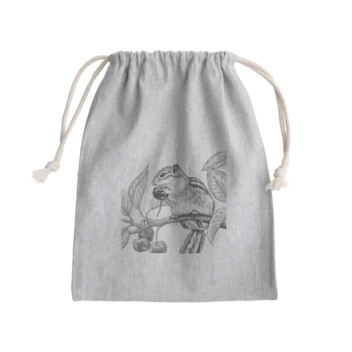 シマリスとサクランボ ペン画 Mini Drawstring Bag