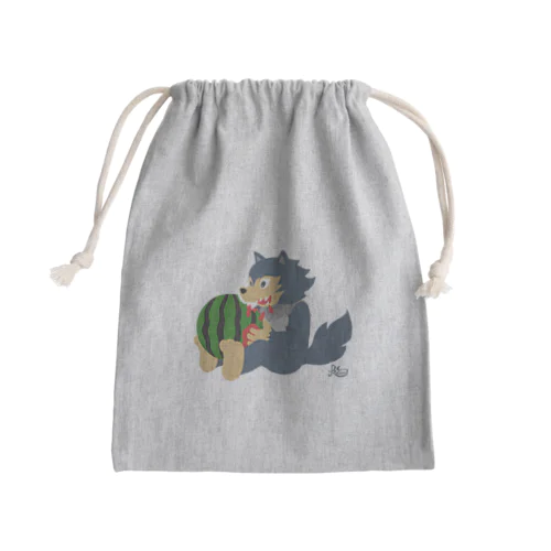 スイカをかじるオオカミ Mini Drawstring Bag