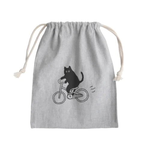 自転車に乗ったねこ Cycling cat Mini Drawstring Bag