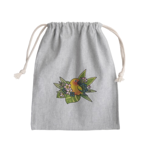 Chubby Bird コガネメキシコインコとお花 Mini Drawstring Bag