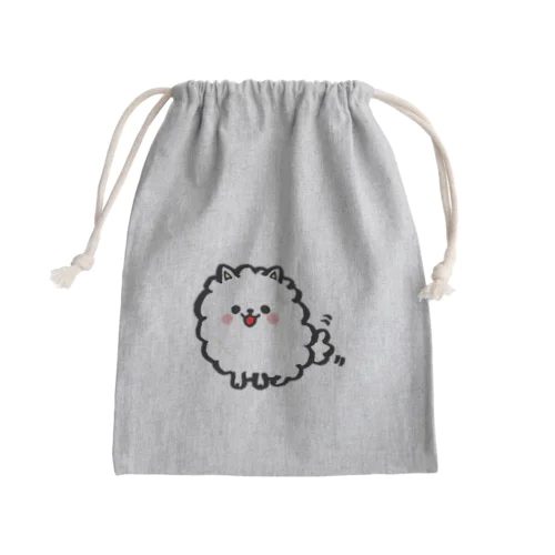 白いポメラニアン Mini Drawstring Bag