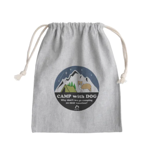 Camp with dog (ボーダーコリー　レッド） Mini Drawstring Bag