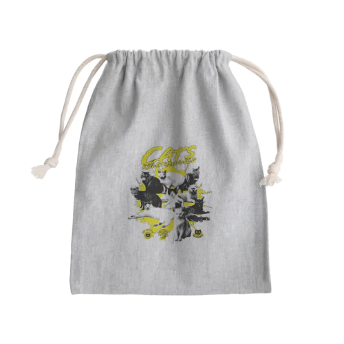 猫が世界を支配する（黄） Mini Drawstring Bag