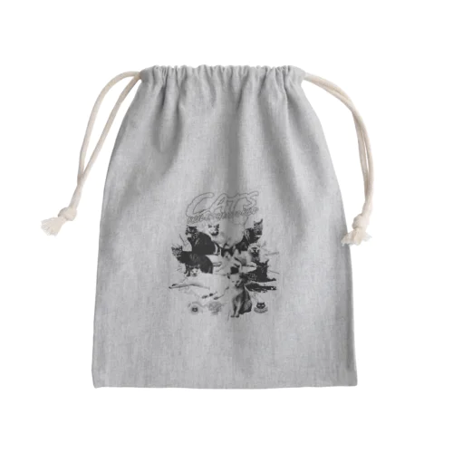 猫が世界を支配する（黒） Mini Drawstring Bag