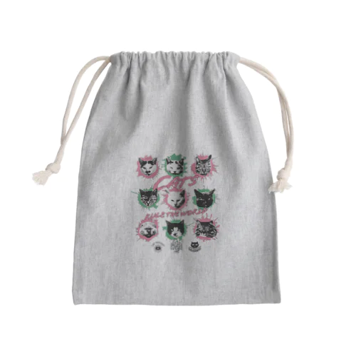 猫が世界を支配する9FACES（桃） Mini Drawstring Bag