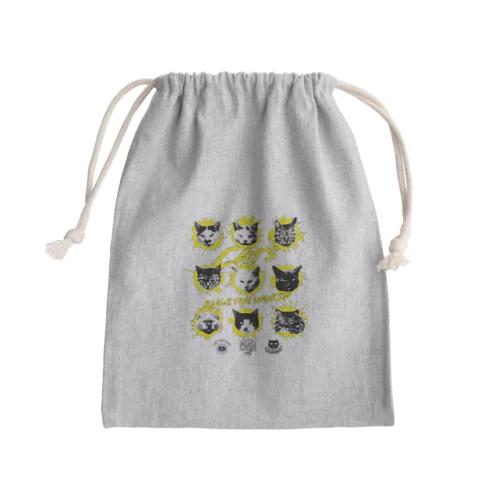 猫が世界を支配する9FACES（黄） Mini Drawstring Bag