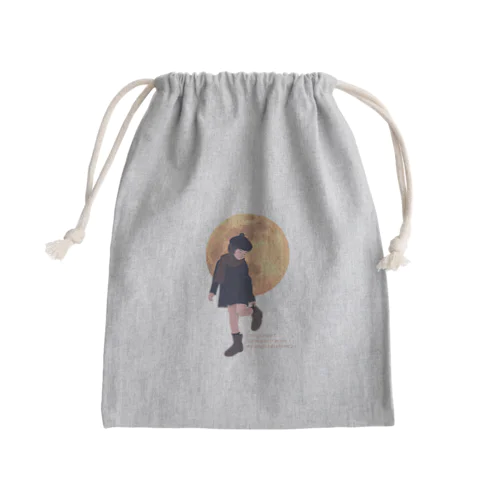 月と黒ワンピの女の子 Mini Drawstring Bag