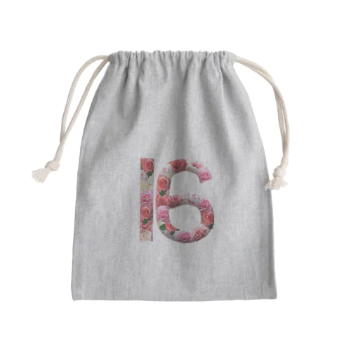 フラワー数字シリーズ「16」 Mini Drawstring Bag