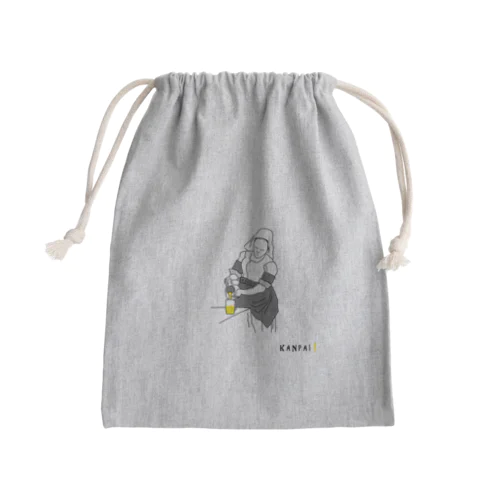 名画 × BEER（牛乳を注ぐ女）黒線画 Mini Drawstring Bag