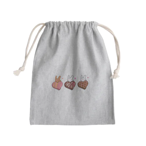 うさぎと桃・ラズベリークランチ・チェックのチョコレート Mini Drawstring Bag