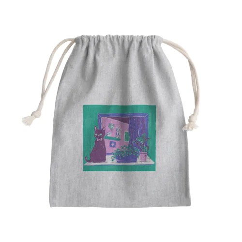 窓辺の黒猫 Mini Drawstring Bag